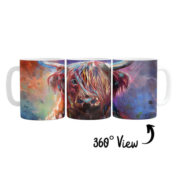 Colorful Highland Cow Mug Mug White Clock Canvas