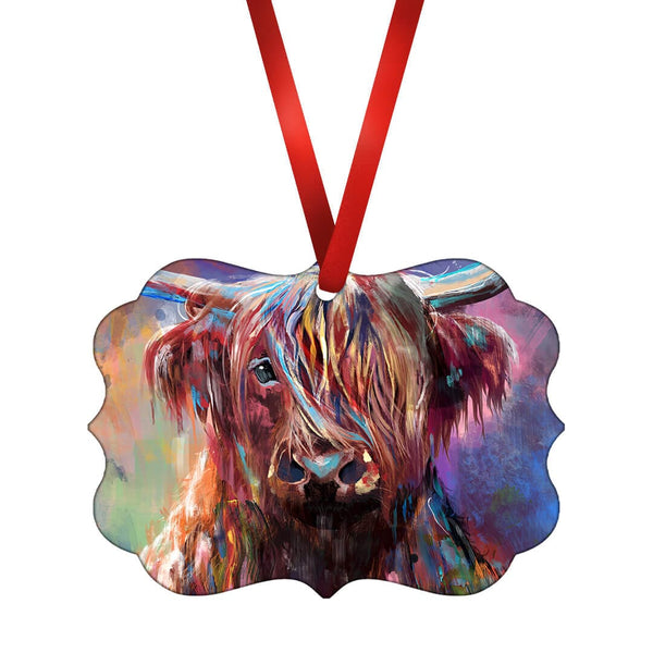 Colorful Highland Cow Ornament Christmas Ornament Victorian 10.8 x 8cm Clock Canvas