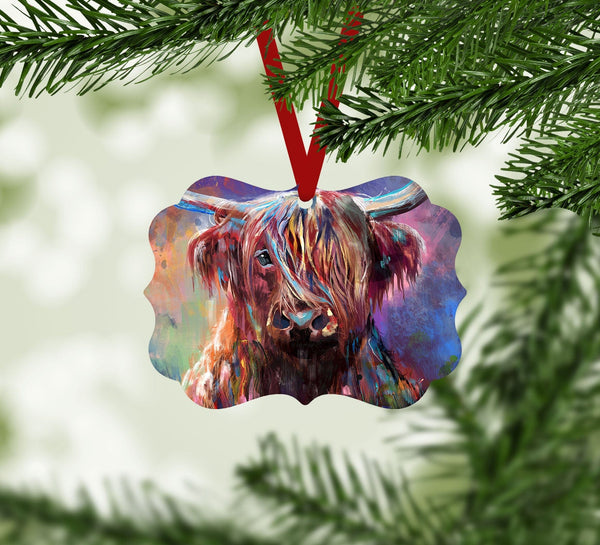 Colorful Highland Cow Ornament Christmas Ornament Victorian 10.8 x 8cm Clock Canvas