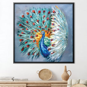 Colorful Peacock Oil Painting Oil 30 x 30cm / Oil Painting Clock Canvas