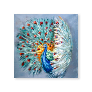 Colorful Peacock Oil Painting Oil Clock Canvas