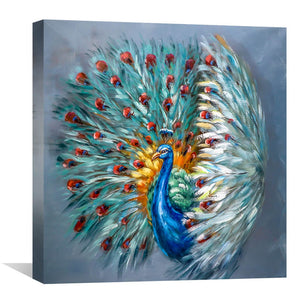 Colorful Peacock Oil Painting Oil Clock Canvas