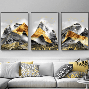 Contrasting Mountains Canvas Art Set of 3 / 40 x 60cm / Unframed Canvas Print Clock Canvas