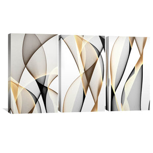 Contrasting Waves Canvas Art Set of 3 / 40 x 60cm / Unframed Canvas Print Clock Canvas