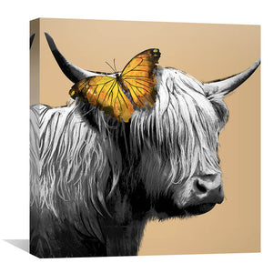 Cows and Butterfly Canvas Art 30 x 30cm / Unframed Canvas Print Clock Canvas