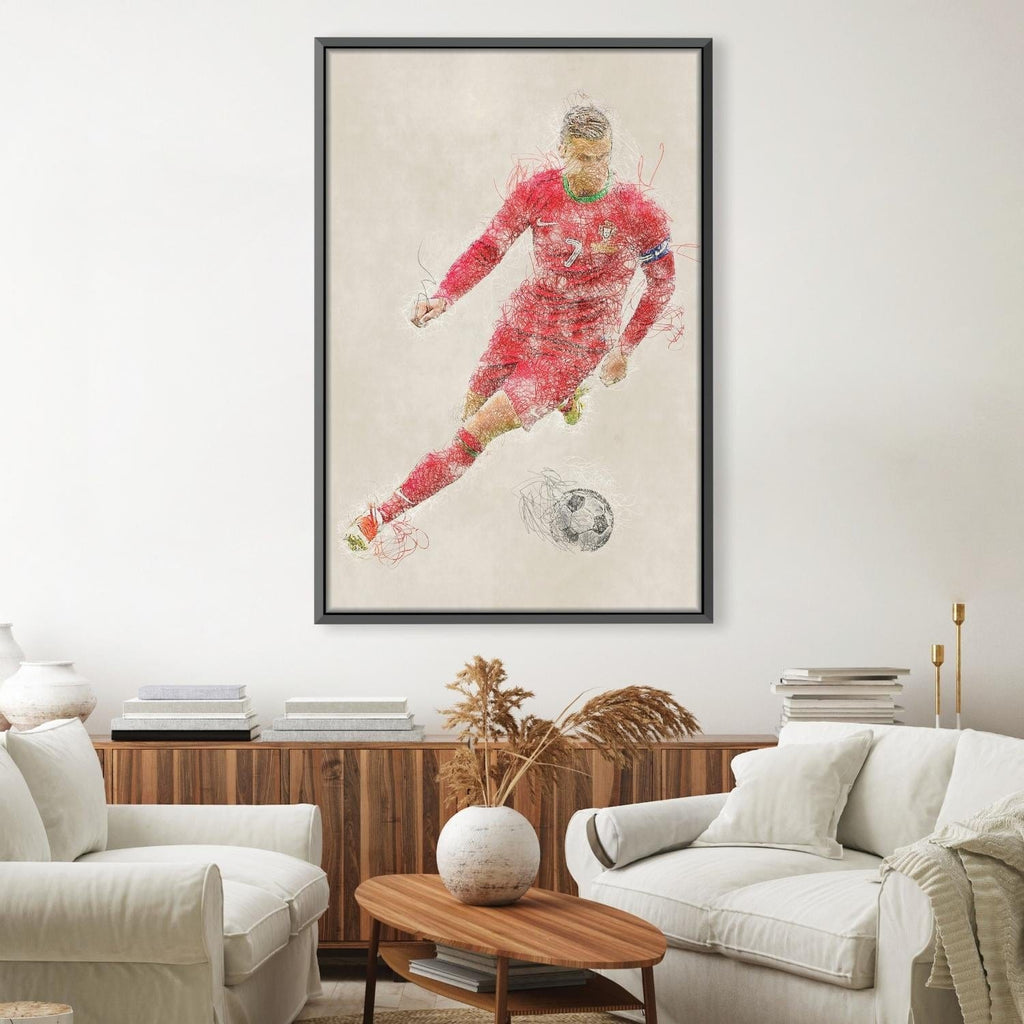 Cristiano Ronaldo Art Canvas-CR7 in Orange Jersey Kick The Ball