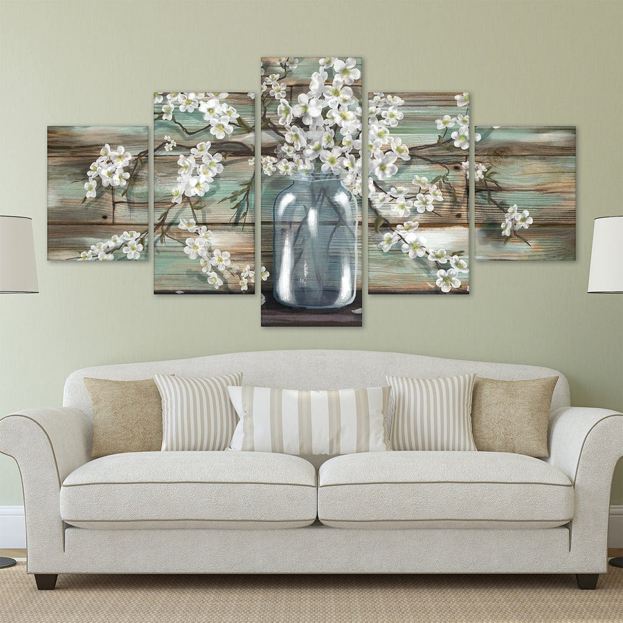 Daisy Vase Canvas - 5 Panel Art 5 Panel / Large / Standard Gallery Wrap Clock Canvas