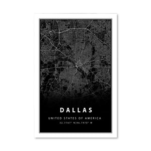 Dallas Black Map Canvas Art Clock Canvas
