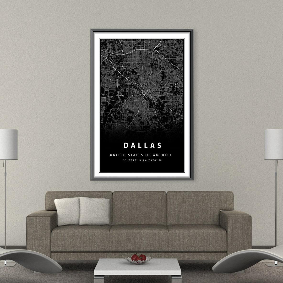 Dallas Black Map Canvas product thumbnail