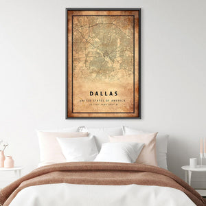 Dallas Vintage Map Canvas Art Clock Canvas