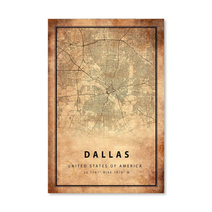 Dallas Vintage Map Canvas Art Clock Canvas