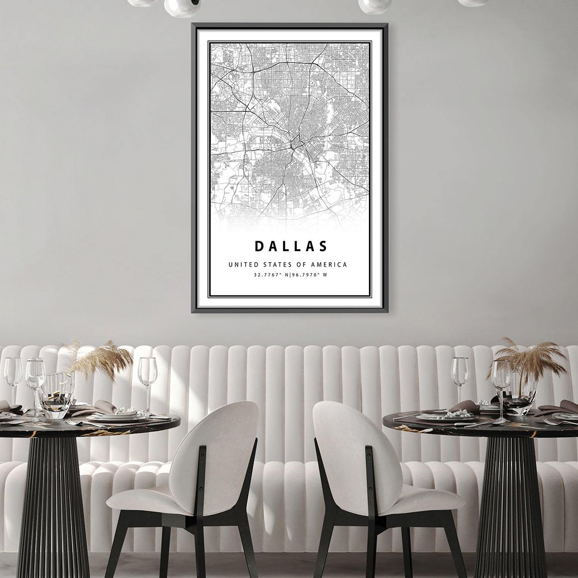 Dallas White Map Canvas Art Clock Canvas
