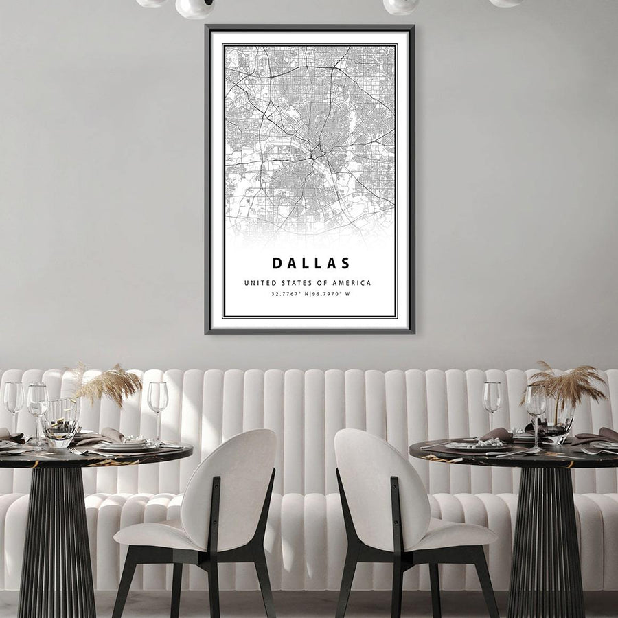 Dallas White Map Canvas Art Clock Canvas