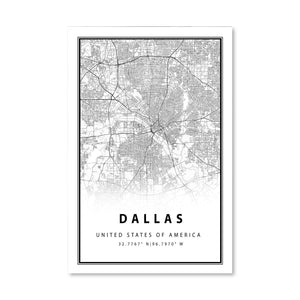 Dallas White Map Canvas Art Clock Canvas
