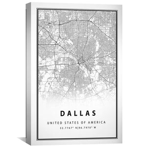 Dallas White Map Canvas Art Clock Canvas