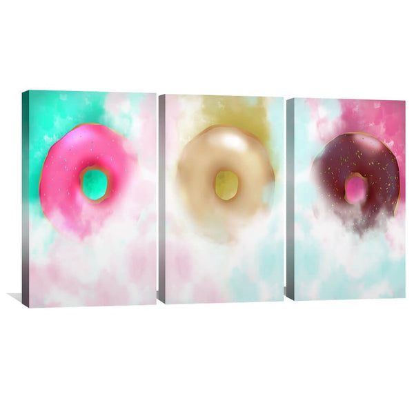 Doughnut Heaven Canvas Art Set of 3 / 30 x 45cm / Unframed Canvas Print Clock Canvas