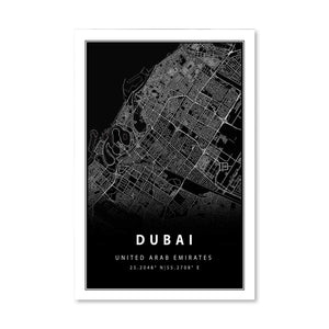 Dubai Black Map Canvas Art Clock Canvas
