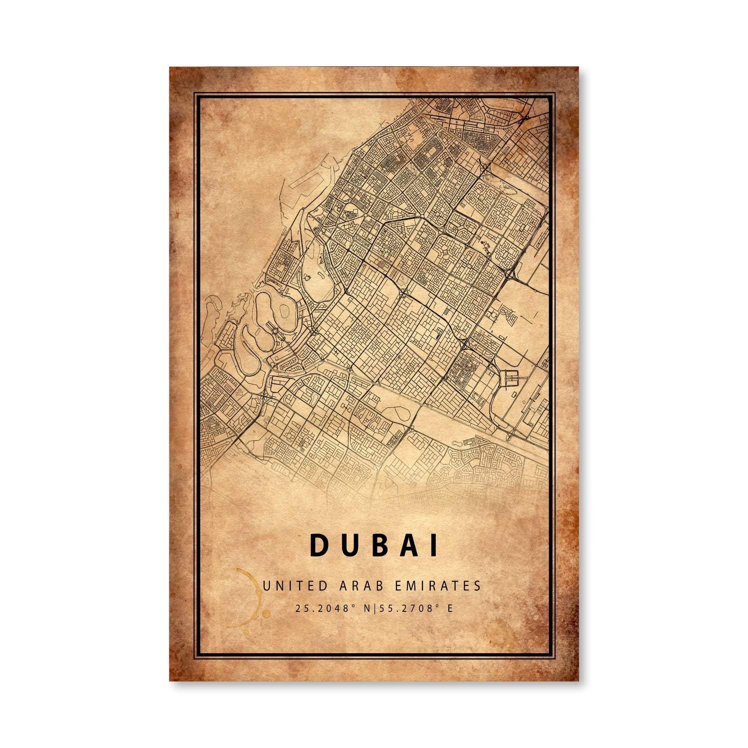 Dubai Vintage Map Canvas Art Clock Canvas