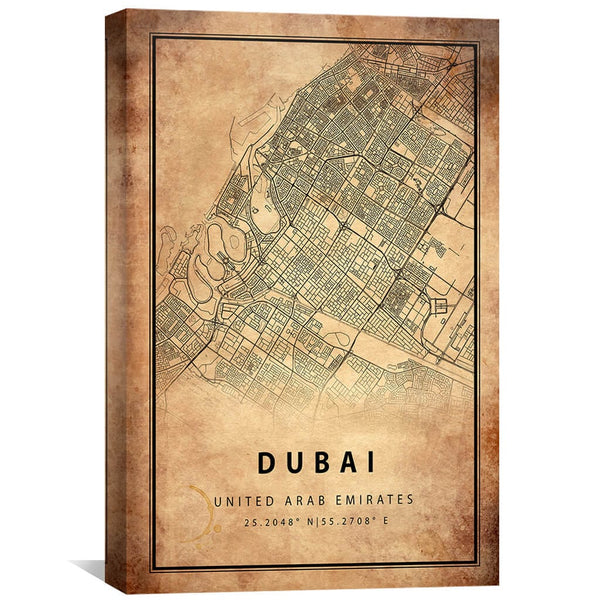 Dubai Vintage Map Canvas Art Clock Canvas