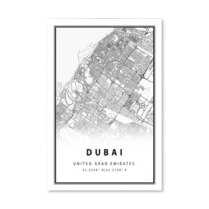 Dubai White Map Canvas Art Clock Canvas