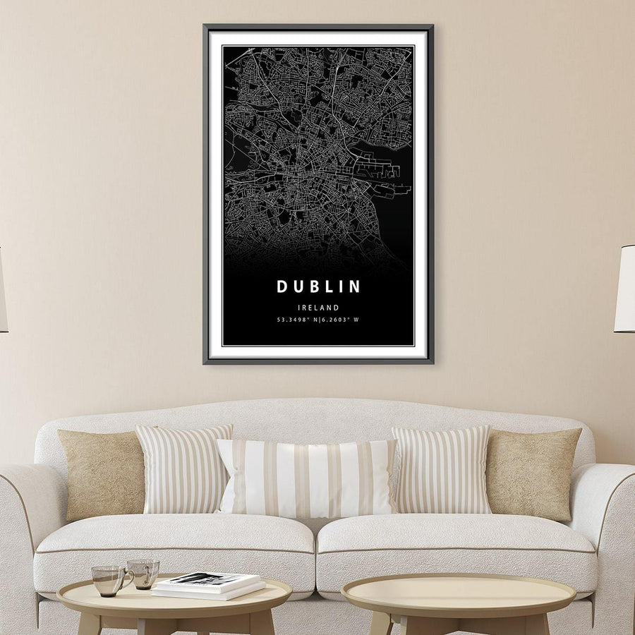 Dublin Black Map Canvas Art Clock Canvas