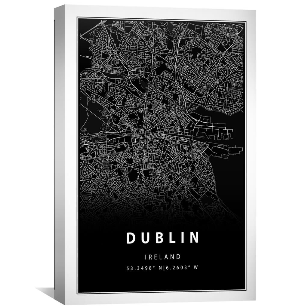 Dublin Black Map Canvas Art Clock Canvas