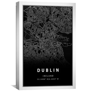 Dublin Black Map Canvas Art Clock Canvas