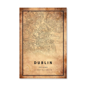 Dublin Vintage Map Canvas Art Clock Canvas
