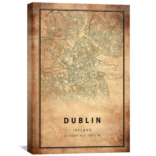 Dublin Vintage Map Canvas Art Clock Canvas