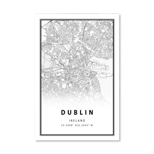 Dublin White Map Canvas Art Clock Canvas