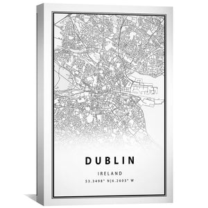 Dublin White Map Canvas Art Clock Canvas
