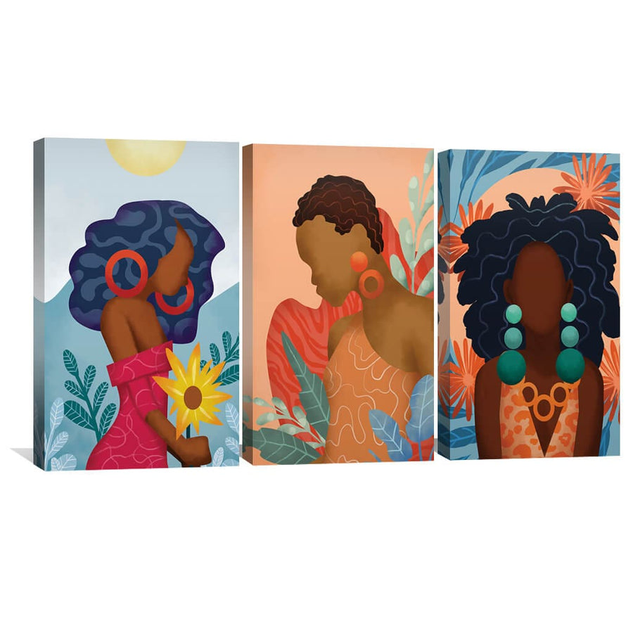 Dynamic Woman Canvas Art Set of 3 / 40 x 50cm / No Board - Canvas Print Only Clock Canvas