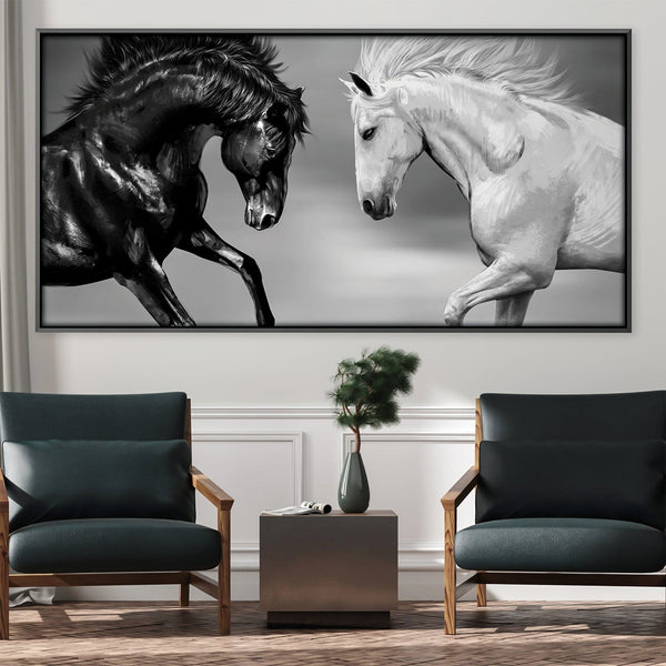 Ebony and Ivory Stallions Canvas Art 50 x 25cm / Unframed Canvas Print Clock Canvas