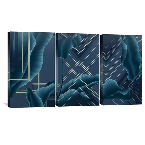 Elegant Waves Canvas Art Set of 3 / 40 x 60cm / Framed Gallery Wrap Clock Canvas