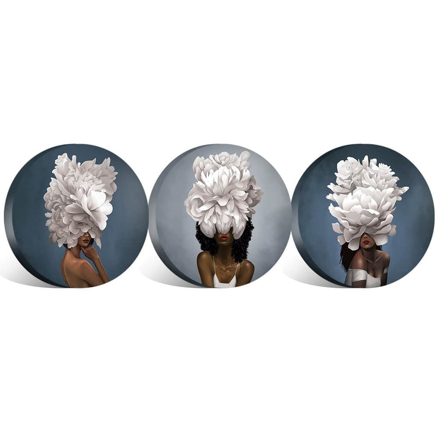 Elegant Woman - Circle Canvas Art Set of 3 / 40 x 40cm / Standard Gallery Wrap Clock Canvas