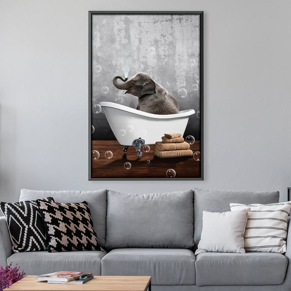 Elephant Bath Canvas Art Clock Canvas