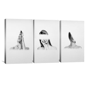 Erased Woman Canvas Art Set of 3 / 40 x 50cm / No Board - Canvas Print Only Clock Canvas