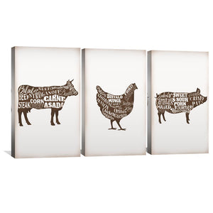 Farm Animals Canvas Art Set of 3 / 30 x 45cm / Unframed Canvas Print Clock Canvas