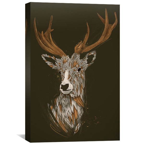 Feathered Deer Dark Canvas Art Clock Canvas