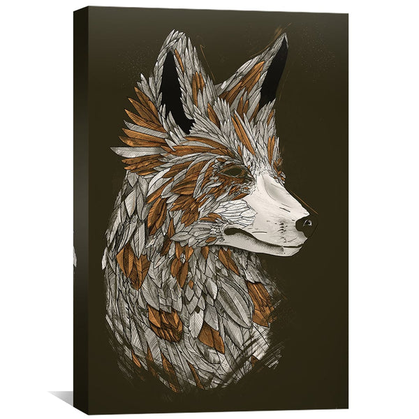 Feathered Fox Dark Canvas Art Clock Canvas