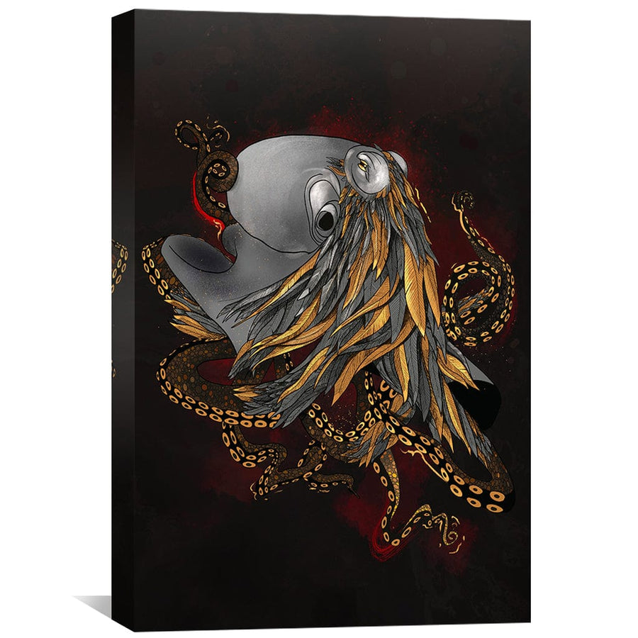Feathered Octopus Dark Canvas Art Clock Canvas