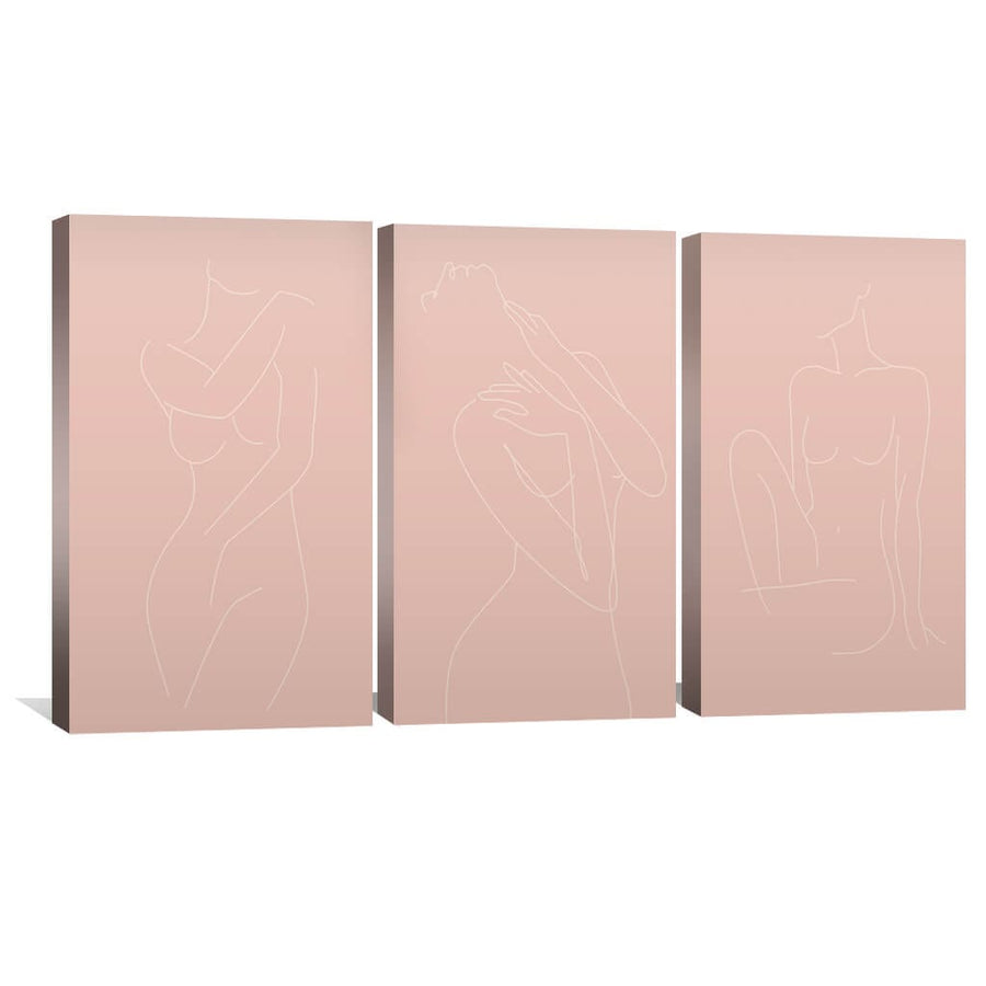 Female Line Art Canvas Art Set of 3 / 30 x 45cm / Unframed Canvas Print Clock Canvas