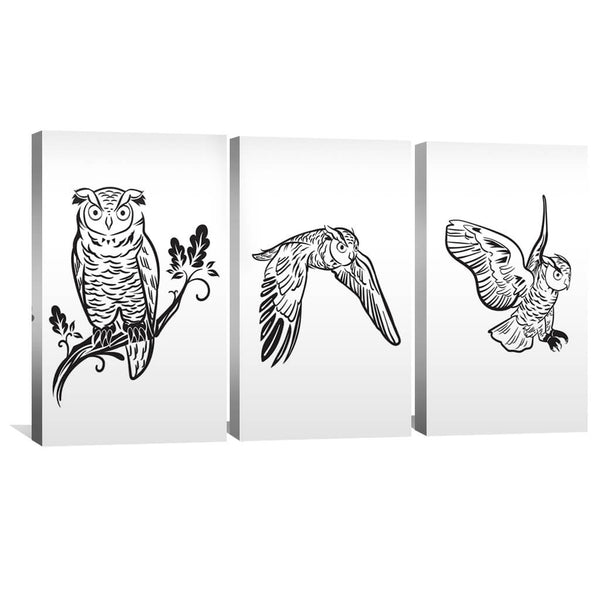 Flight of the Owls Canvas Art Set of 3 / 30 x 45cm / Unframed Canvas Print Clock Canvas
