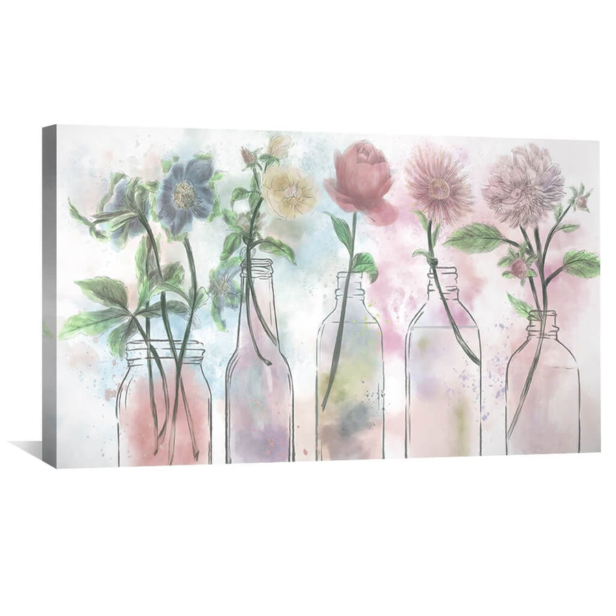 Floral Bottles Canvas Art 50 x 25cm / Unframed Canvas Print Clock Canvas