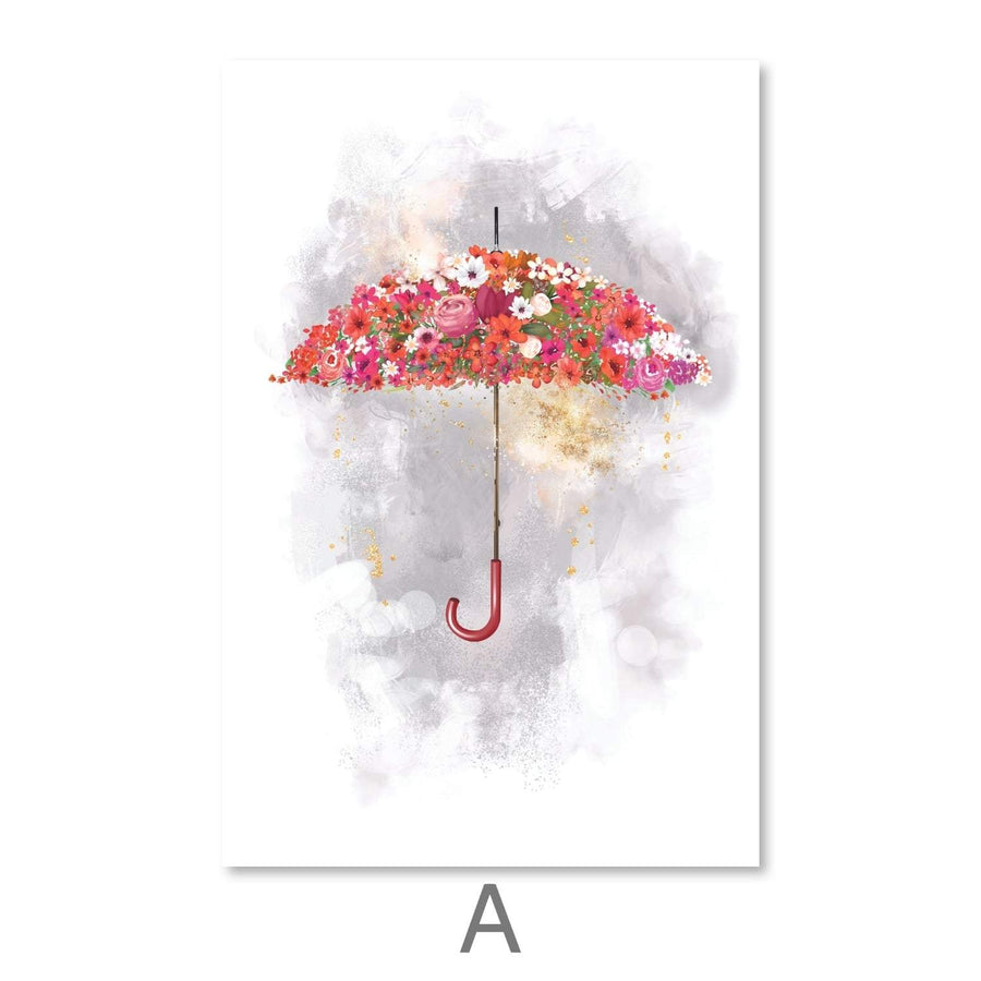 Floral Umbrellas Canvas Art A / 30 x 45cm / Unframed Canvas Print Clock Canvas