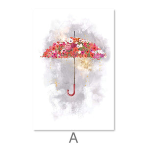 Floral Umbrellas Canvas Art A / 30 x 45cm / Unframed Canvas Print Clock Canvas