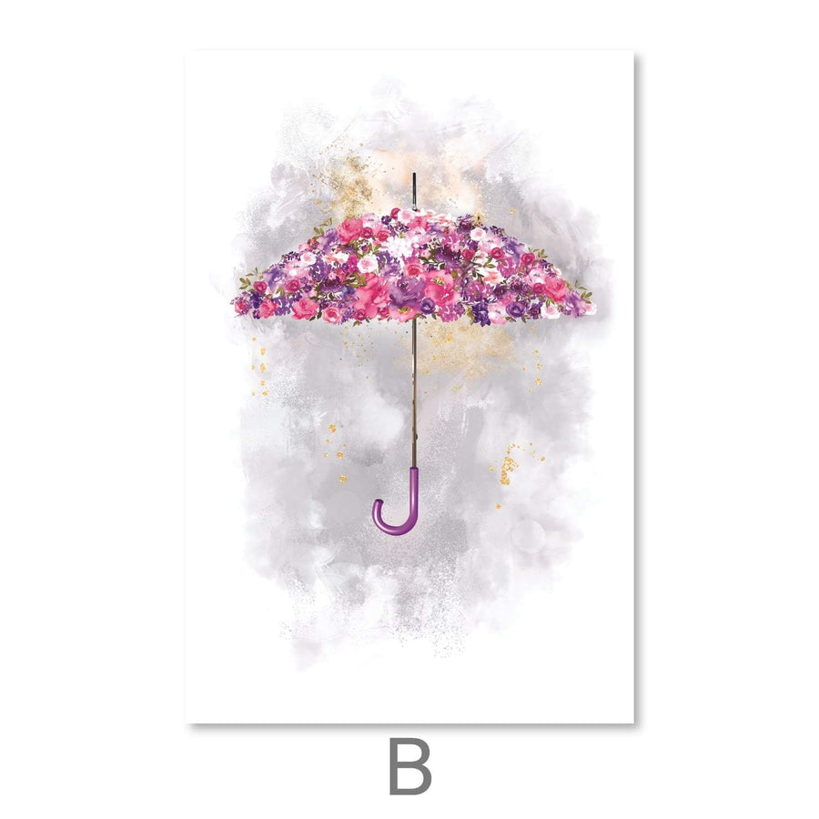Floral Umbrellas Canvas Art B / 30 x 45cm / Unframed Canvas Print Clock Canvas