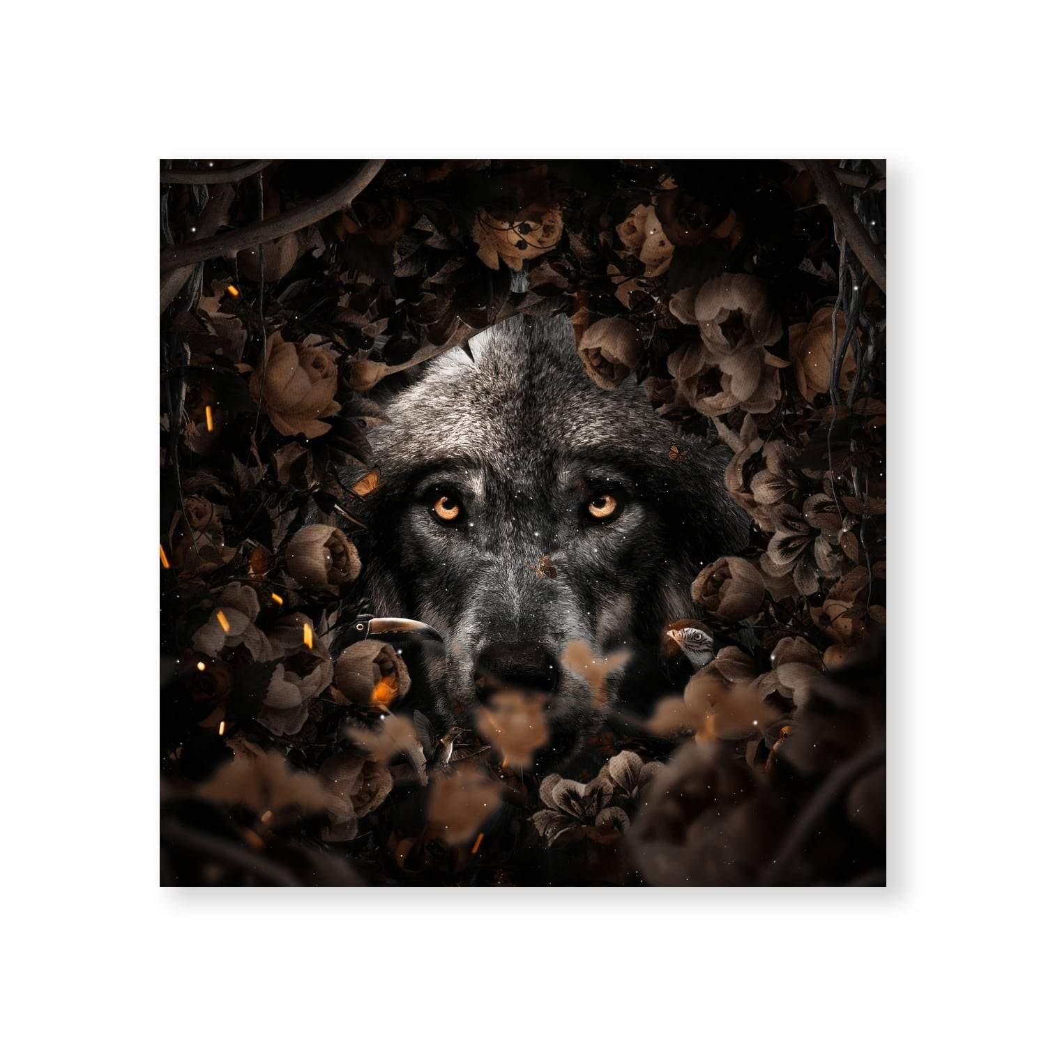 Floral Wolf Canvas Art Clock Canvas