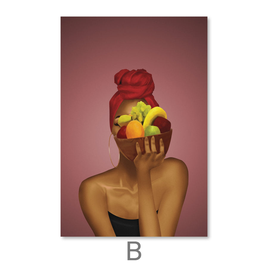 Fruit Bowl Woman Canvas Art B / 40 x 50cm / No Board - Canvas Print Only Clock Canvas