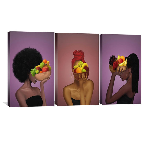Fruit Bowl Woman Canvas Art Set of 3 / 40 x 50cm / No Board - Canvas Print Only Clock Canvas